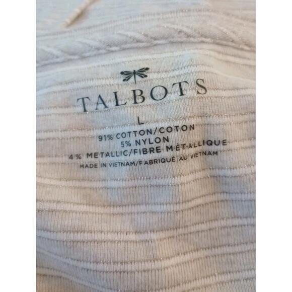 Talbots Top‎ Metallic Stripe Long Sleeve V-Neck Cream Size Large - Picture 6 of 6